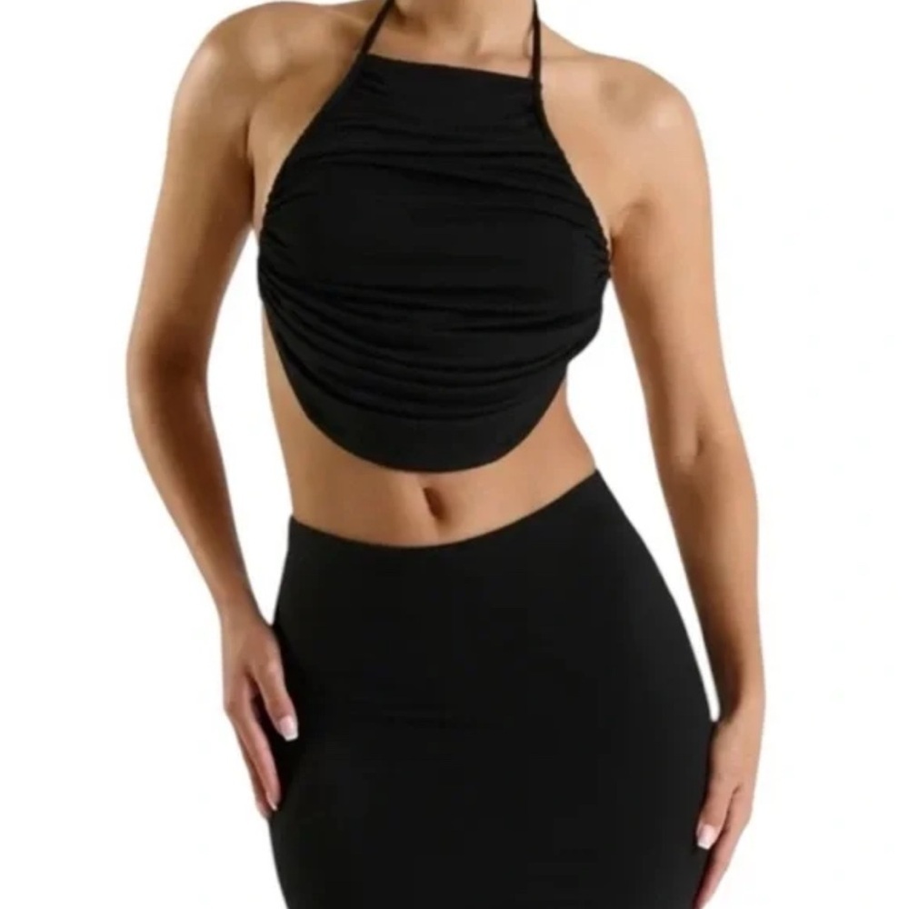 🔥3/$30 🔥 Naked Wardrobe Black Shirred Apron Halter Top Size Large